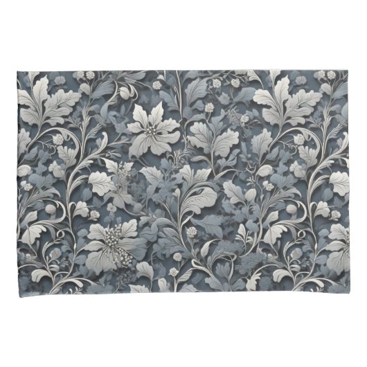 エレガントほこりっぽい青い銀の白い灰色フローラ 枕カバー (正面右)