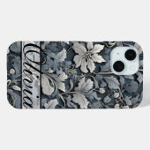 エレガントほこりっぽい青い銀の白い灰色フローラ Case-Mate iPhoneケース (裏面 (横))