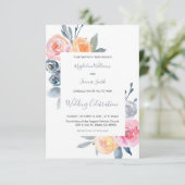 エレガントほこりっぽい青とバラのピ結婚ンク 招待状 (スタンド正面)