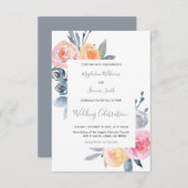 エレガントほこりっぽい青とバラのピ結婚ンク 招待状 (正面/裏面)