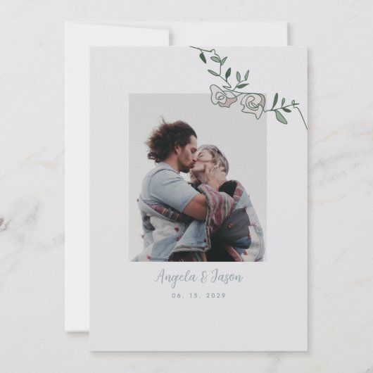 エレガントほこりっぽい青とピンクのフローラ写真結婚 招待状 (裏面)