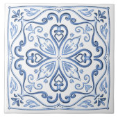 エレガントほこりっぽい青と白 タイル (正面)