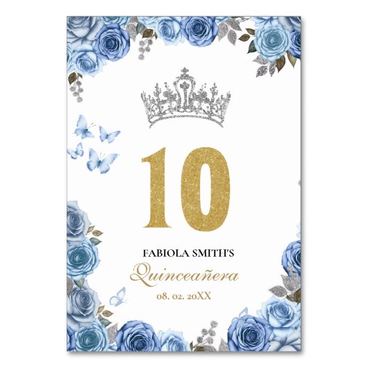 エレガントほこりっぽい青と金ゴールドキンセアニェラ テーブルナンバー (裏面)