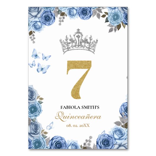 エレガントほこりっぽい青と金ゴールドキンセアニェラ テーブルナンバー (正面)