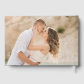 エレガントほこりっぽい青と銀の書道結婚 ゲストブック (裏面)