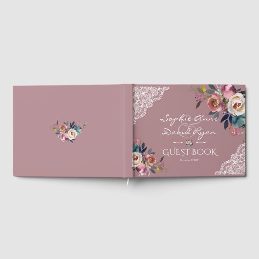 エレガントほこりっぽい青ほこりっぽいバラの結婚花 ゲストブック (全面)