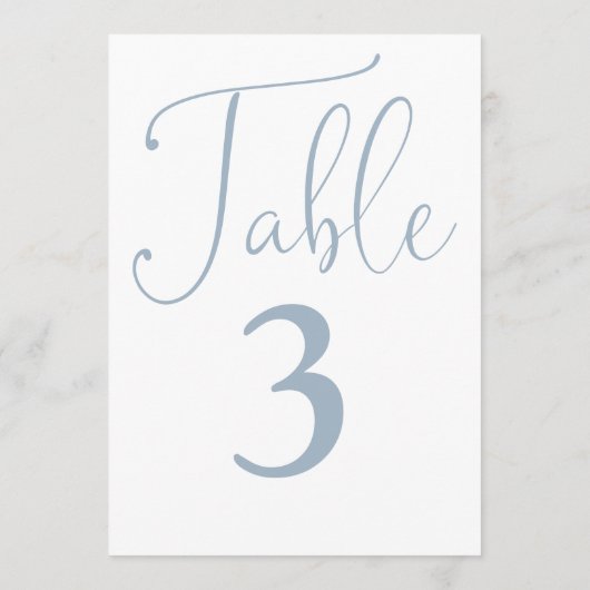 エレガントほこりっぽい青シンプル色の大きなテーブル番号 招待状 (裏面)