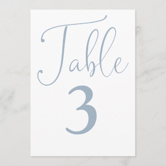 エレガントほこりっぽい青シンプル色の大きなテーブル番号 招待状 (正面)