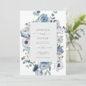 エレガントほこりっぽい青フローラフレーム結婚式招待状 招待状 (スタンド正面)