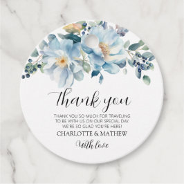 エレガントほこりっぽい青フローラ結婚式の引き出物ギフトラベル フェイバータグ