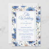 エレガントほこりっぽい青フローラ結婚式招待状 招待状 (正面)