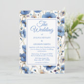 エレガントほこりっぽい青フローラ結婚式招待状 招待状 (スタンド正面)
