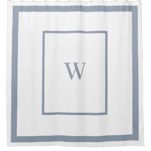 エレガントほこりっぽい青モノグラム文字 シャワーカーテン (正面)