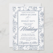 エレガントほこりっぽい青ヴィンテージ結婚バラ 招待状 (正面)