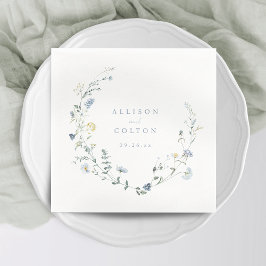 エレガントほこりっぽい青素朴野花ボホ結婚の スタンダードカクテルナプキン