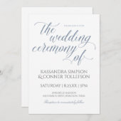 エレガントほこりっぽい青結婚式招待状 – 書道 招待状 (正面/裏面)