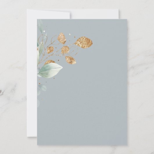 エレガントほこりっぽい青結婚葉のブライダルシャワー 招待状 (裏面)