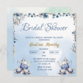 エレガントほこりっぽい青花茶パーティーブライダルシャワー 招待状 (正面/裏面)