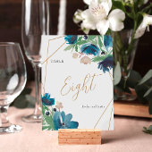 エレガントほこりっぽい青金ゴールドフローラ水結婚色の テーブルナンバー