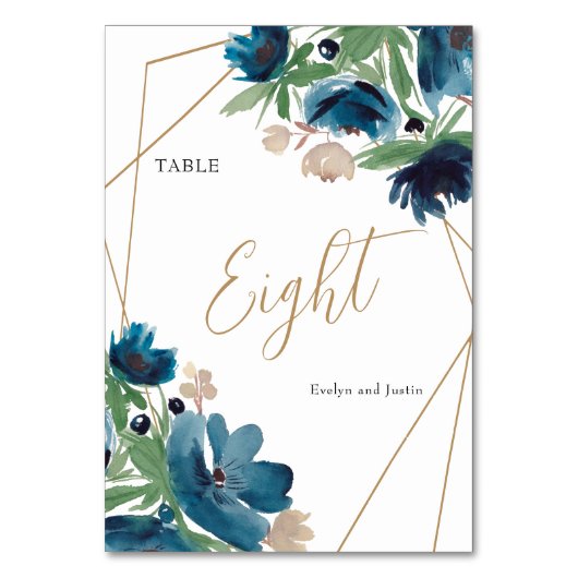 エレガントほこりっぽい青金ゴールドフローラ水結婚色の テーブルナンバー (裏面)