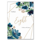 エレガントほこりっぽい青金ゴールドフローラ水結婚色の テーブルナンバー (正面)