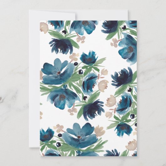 エレガントほこりっぽい青金ゴールドフローラ水結婚色の 招待状 (裏面)