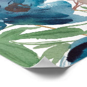 エレガントほこりっぽい青金ゴールド結婚フローラ ポスター (角)