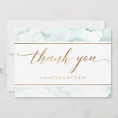 エレガントほこりっぽい青、ターコイズ、緑の水色 サンキューカード (正面)