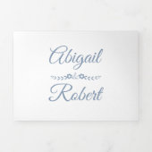 エレガントほこりっぽい青、白いタイポグラフィ写真結婚の写真 三つ折り招待状 (カバー)