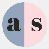 エレガントほこりっぽい青、赤面ピンクモノグラム結婚ズ ラウンドシール (正面)