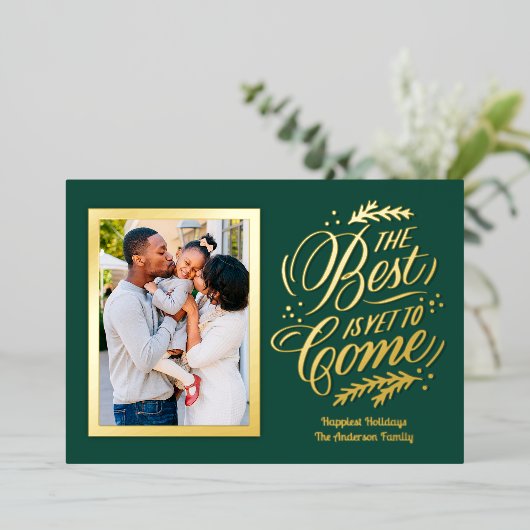 エレガントまだ最高の写真が見え来ずの金ゴールド 箔シーズンカード (立ち正面)