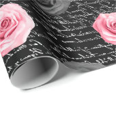 エレガントみすぼらしいシックなピンクのバラと手書き ラッピングペーパー (ロールコーナー)