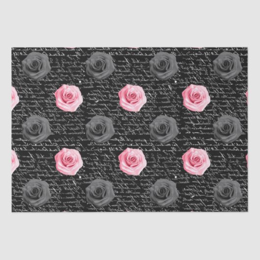 エレガントみすぼらしいシックなピンクのバラと手書き 薄葉紙 (正面)