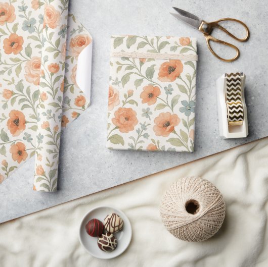 エレガントみすぼらしいシックフランスのフローラアートパターン ラッピングペーパー (クラフト)