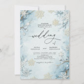 エレガントアイスブルー冬のフローラ結婚ズ 招待状 (正面)