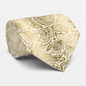 エレガントアイボリーおよび金ゴールドヴィンテージペイズリーパターン ネクタイ (ロール)