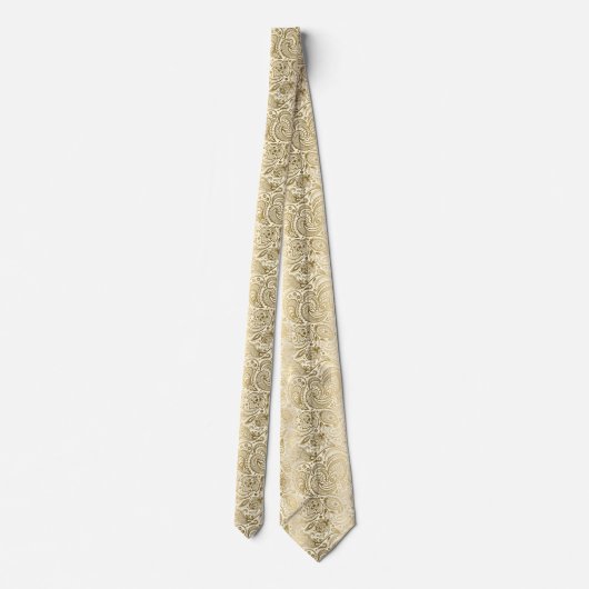エレガントアイボリーおよび金ゴールドヴィンテージペイズリーパターン ネクタイ (裏面)