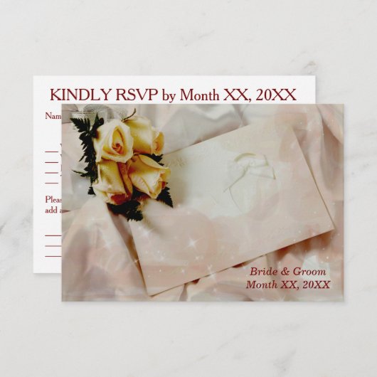 エレガントアイボリーとイエローローズウェディングRSVPカード 招待状 (正面/裏面)