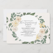 エレガントアイボリーとグリーン引っ越し祝いパーティーパーティー 招待状 (正面)
