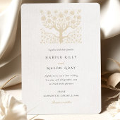 エレガントアイボリーとベージュの結婚木 招待状