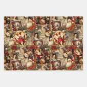 エレガントアイボリーと赤のクビクトリアンリスマスコラージュ ラッピングペーパーシート (正面)