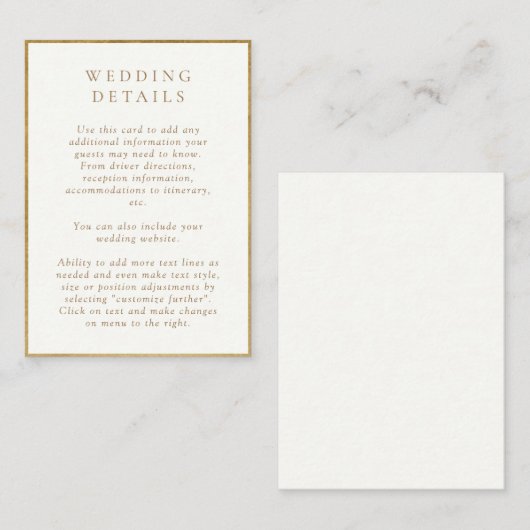 エレガントアイボリーと金ゴールドの水の色の結婚詳細 エンクロージャーカード (正面/裏面)
