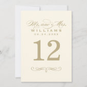 エレガントアイボリーと金ゴールドス結婚クリプトのテーブル番号 招待状 (正面)