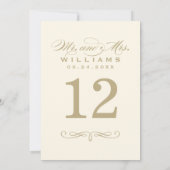 エレガントアイボリーと金ゴールドス結婚クリプトのテーブル番号 招待状 (裏面)