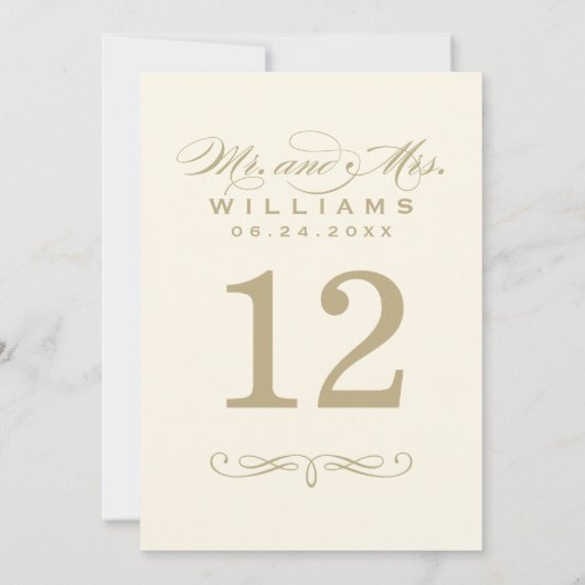 エレガントアイボリーと金ゴールドス結婚クリプトのテーブル番号 招待状 (裏面)