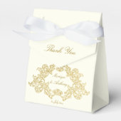 エレガントアイボリーと金ゴールドヴィンテージ結婚式テンプレート フェイバーボックス (正面サイド)