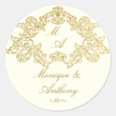 エレガントアイボリーと金ゴールドヴィンテージ結婚式テンプレート ラウンドシール (正面)