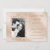 エレガントアイボリーと金ゴールド写真の保存日付 招待状 (正面)