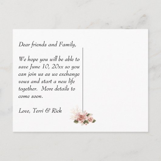 エレガントアイボリーと金ゴールド写真の保存日付 案内ポストカード (裏面)