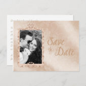 エレガントアイボリーと金ゴールド写真の保存日付 案内ポストカード (正面/裏面)